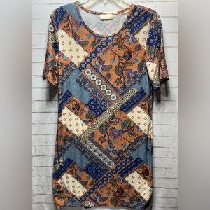 Bobby Brooks Women’s Large Floral Tunic Short‎ Sleeve Dress Boho Patchwork